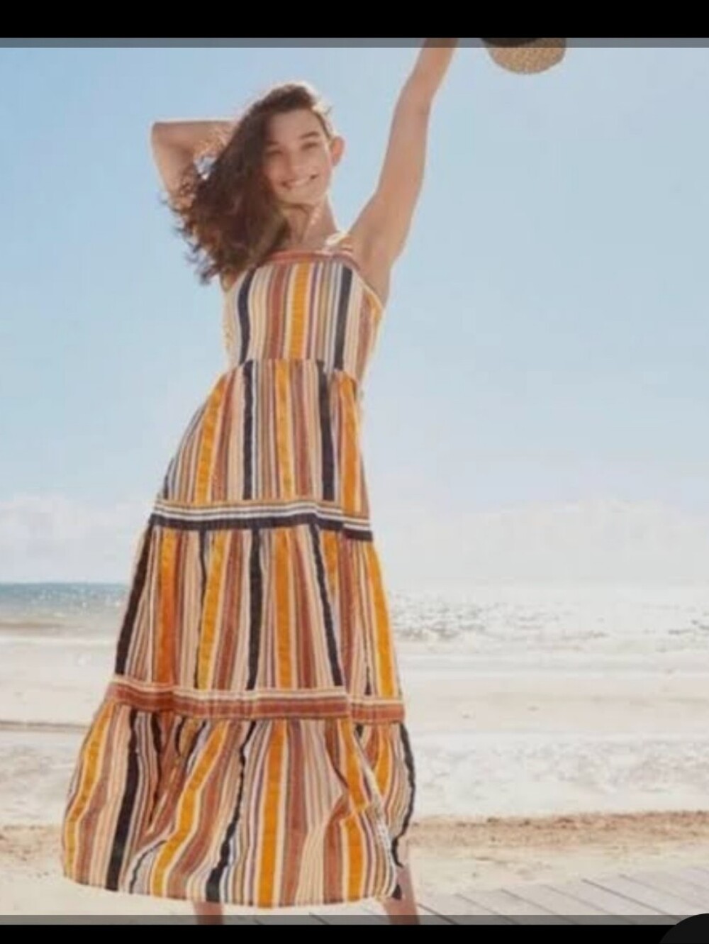 LOFT Yellow, Navy & White Striped Sleeveless Maxi Dress